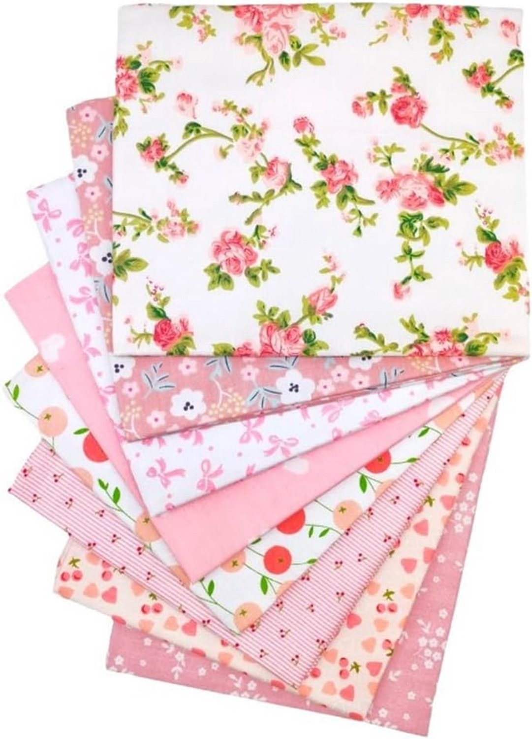 Katoenen stof, 8 stuks, 25 x 25 cm, katoenen stof per meter, patchwork, stofresten om te naaien, katoenen doek voor patchwork, quilten, doe-het-zelf handwerk, roze
