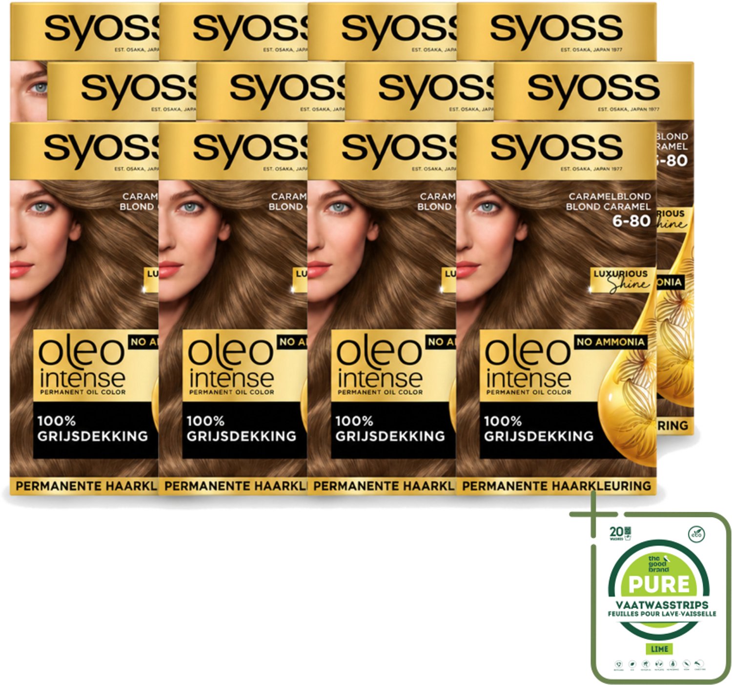 12 x SYOSS - Oleo Intense 6-80 - Haarverf - Permanente Haarkleuring - Caramelblond - Langdurige Kleur - Grootverpakking - Vaatwasstrips - Haarkleur - Caramelblond - Haarkleuring - Haarverzorging - Ammoniakvrij
