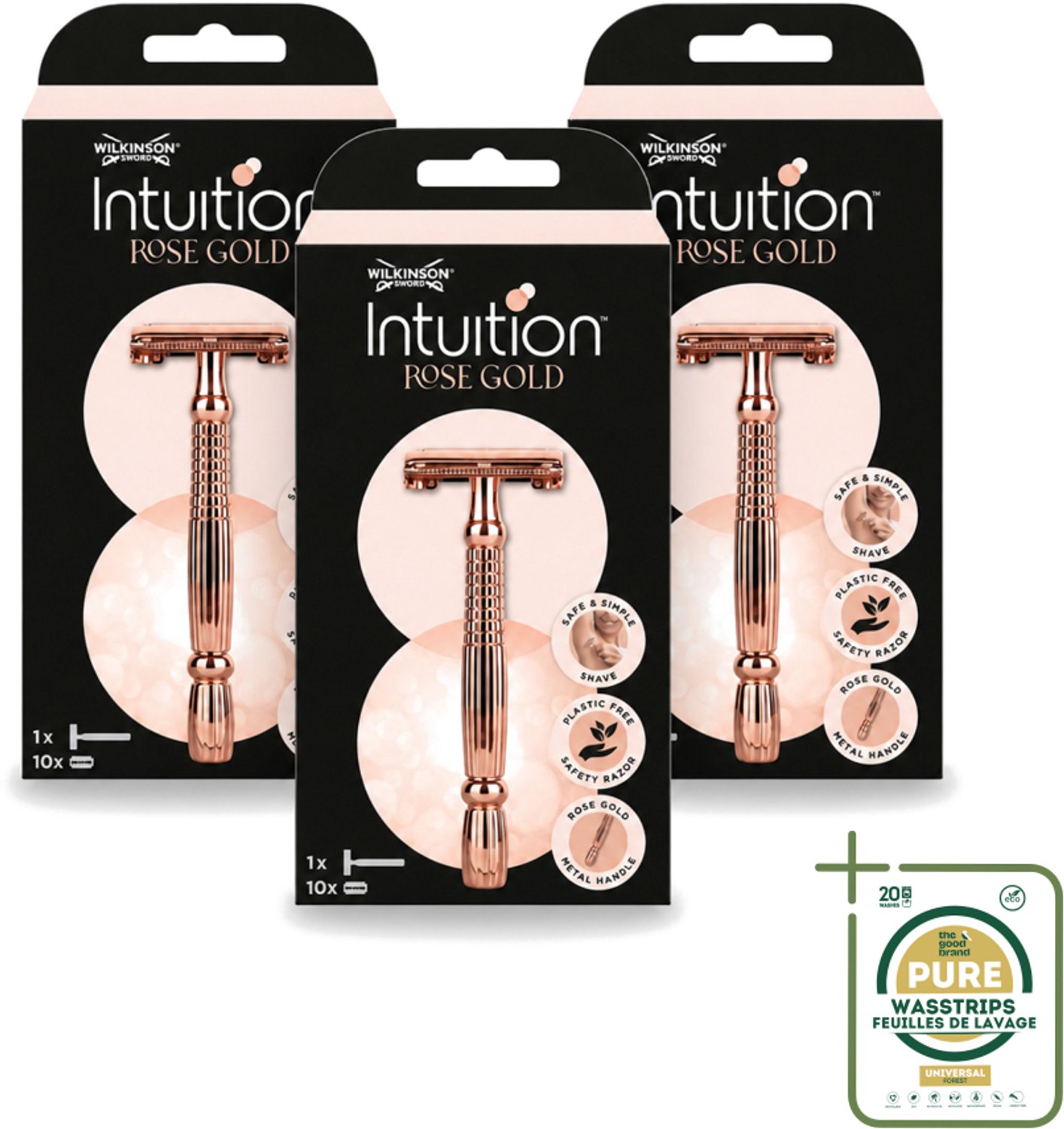 3 x Wilkinson Sword - Scheermes - Intuition Rose Gold - Luxe - 10 mesjes - Scheermes - Veiligheidsscheermes - Roze Goud - Intuïtieve Scheermes - Comfortabele Scheerbeurt