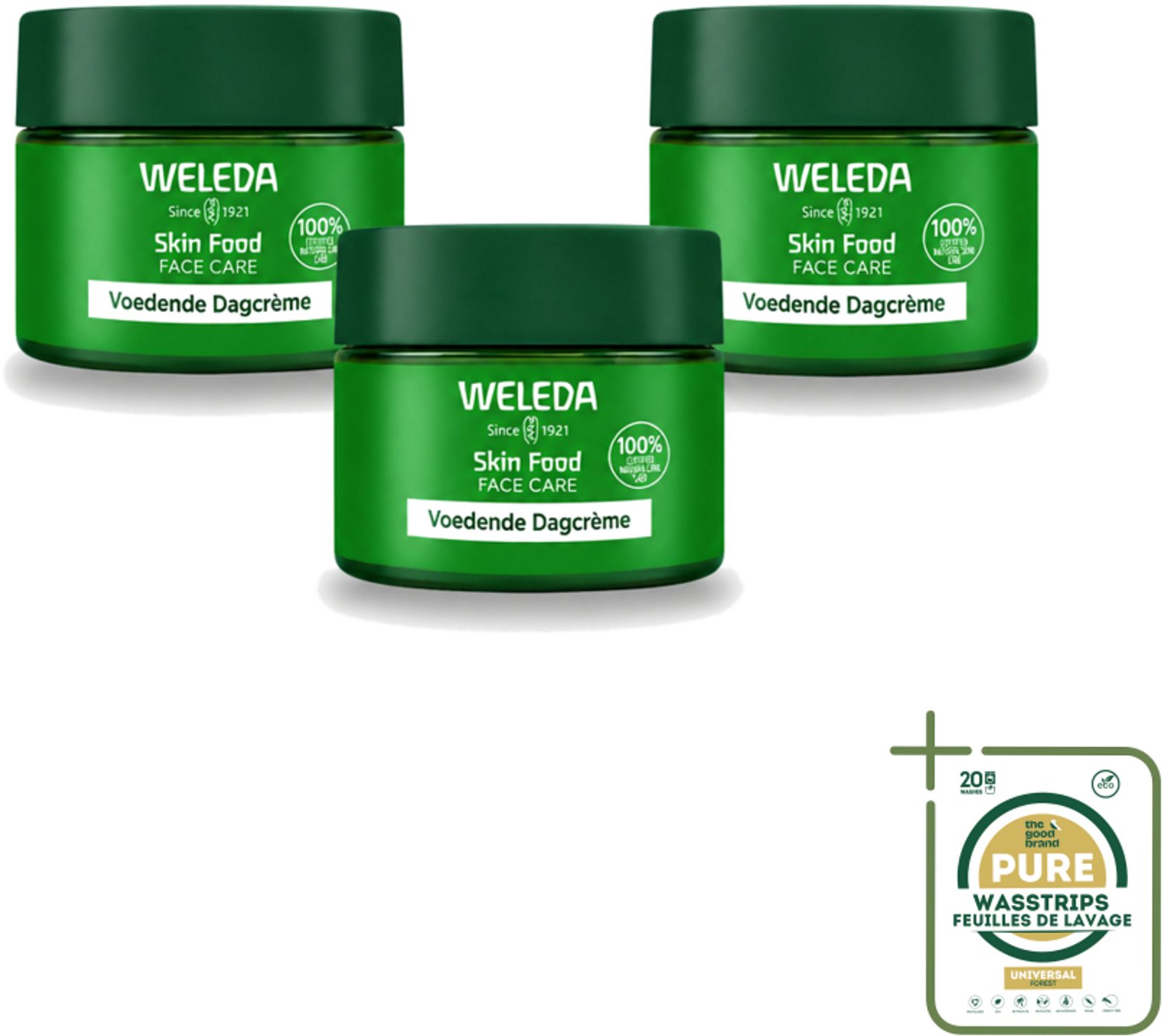 3 x WELEDA - Dagcrème Skin Food - Voedend - 40 ml - Wasstrips - Dagcrème - Huidverzorging - Voedende Crème - Natuurlijke Crème - Vegan Crème