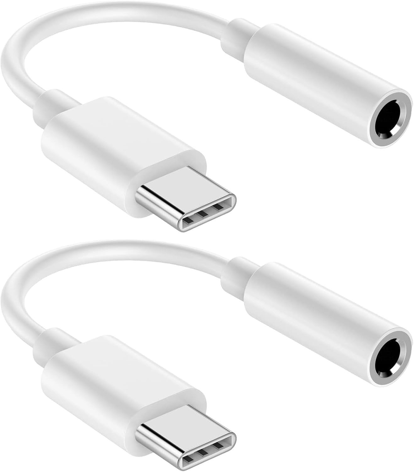 Set van 2 USB-C naar Jack Adapters, Type C naar AUX Audiokabel met Slimme DAC Technologie voor iPhone 15/16, Samsung Galaxy, Tablets en Laptops, Geschikt voor Geluidsapparatuur en Hoofdtelefoons