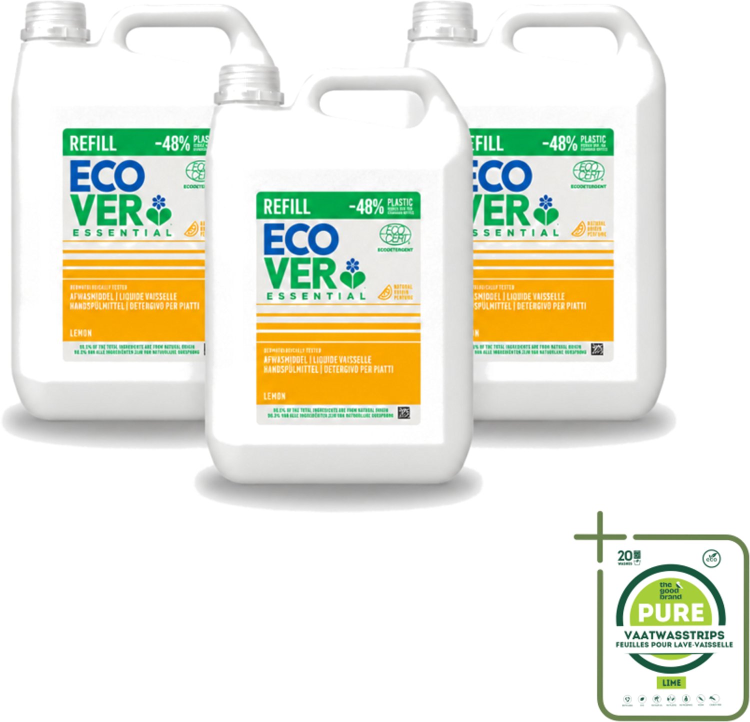 3 x Ecover - Afwasmiddel - Essential Citroen - 5 liter - Grootverpakking - Vaatwasstrips - Afwasmiddel Citroen - Natuurlijk Afwasmiddel - Plantaardig Afwasmiddel - Vet Afbreekend - Milieuvriendelijk Afwasmiddel