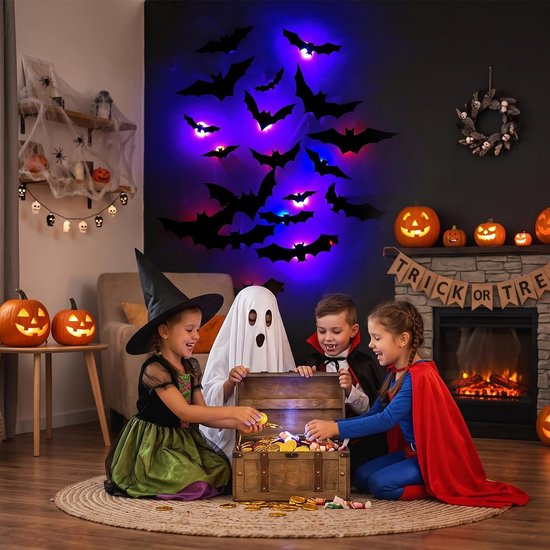 24 stuks LED Halloween decoraties vleermuis lichten, 3D gloed donkere — afbeelding 2