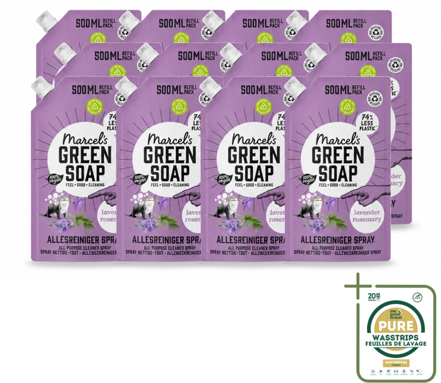 12 x Marcel's Green Soap - Allesreiniger Spray - Navulling - Lavendel & Rozemarijn - Frisse reiniging - 500 ml - Wasstrips - Allesreiniger - Natuurlijke Reiniger - Reinigingsnavulling - Lavendel En Rozemarijn - Biologische Reiniger
