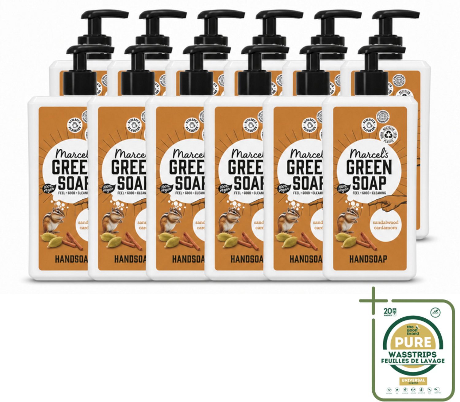 12 x Marcel's Green Soap - Handzeep - Sandelhout & Kardemom - Voor dagelijks gebruik - 500 ml - Wasstrips - Handzeep - Sandelhout - Kardemom - Natuurlijke Handzeep - Geur