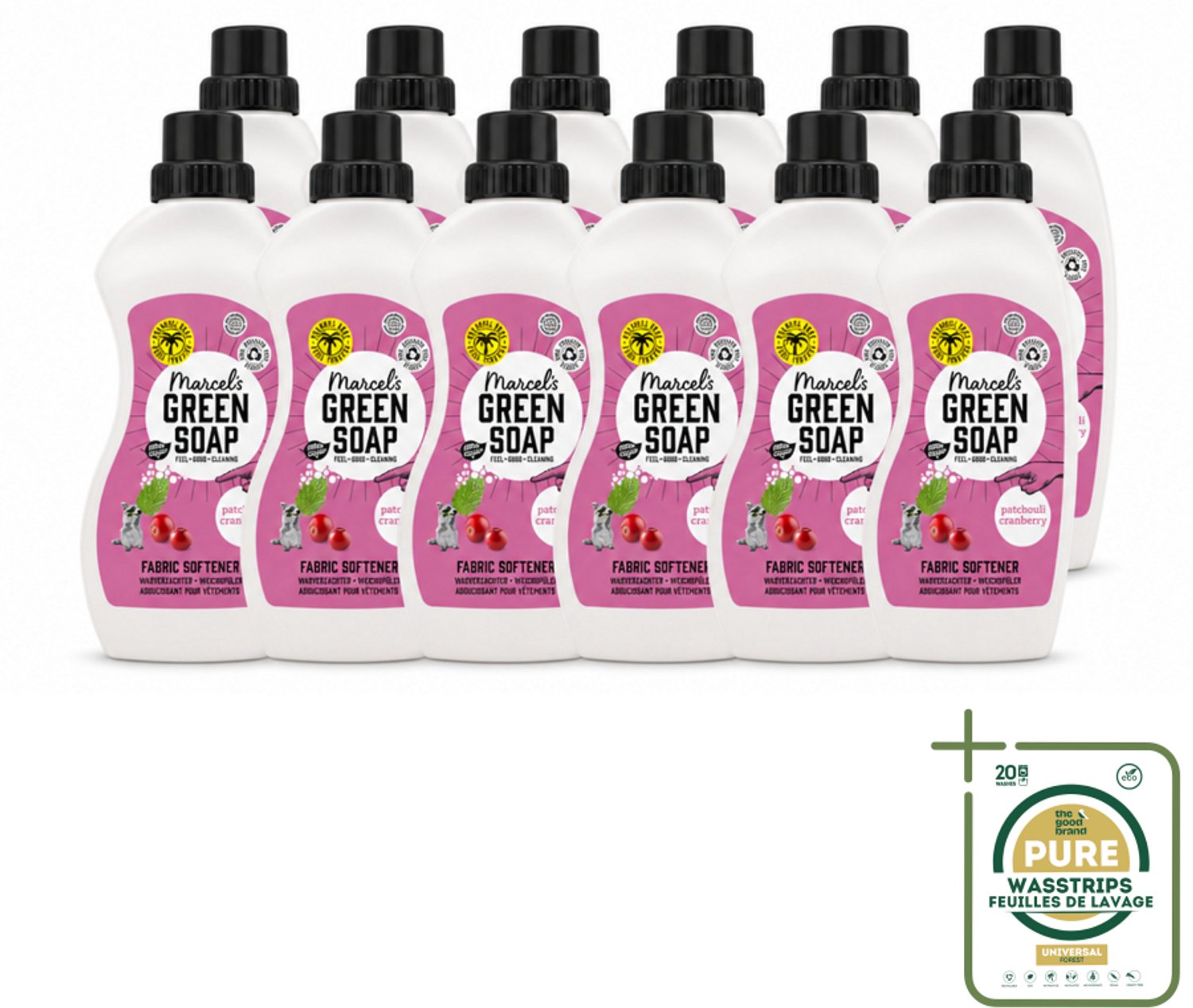 12 x Marcel's Green Soap - Wasverzachter - Patchouli & Cranberry - Zachte frisheid - 30 Wasbeurten - 750 ml - Wasverzachter - Wasverzachter Patchouli Cranberry - Wasverzachter Vegan - Wasverzachter Biologisch Afbreekbaar - Wasverzachter Natuurlijk