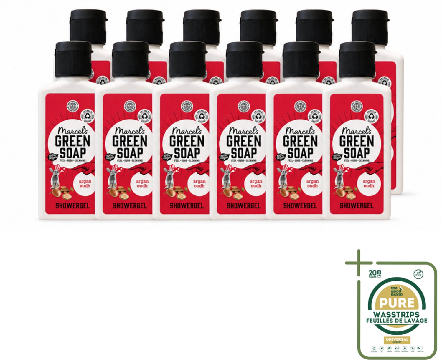 12 x Marcel's Green Soap - Douchegel - Argan & Oudh Mini - Krachtige werking - 100 ml - Wasstrips - Douchegel - Natuurlijke Douchegel - Argan En Oudh - Douchegel Mini - Milieuvriendelijke Douchegel