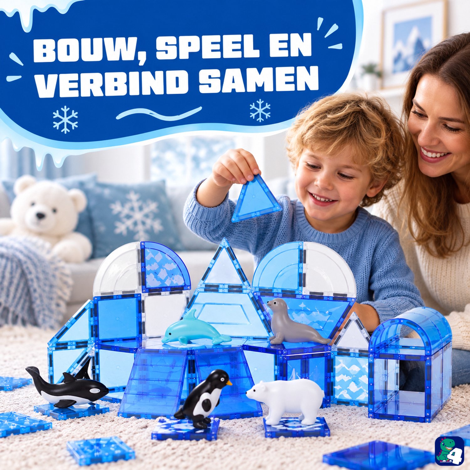 Fits4Kids® Magnetic Tiles 56 Stuks - Magnetische Bouwtegels - STEM Speelgoed voor Creatief Bouwen - Magnetisch Speelgoed - Magna Bouwstenen - Frozen Constructions - 3 4 5 6 7 8 9 Jaar — afbeelding 6