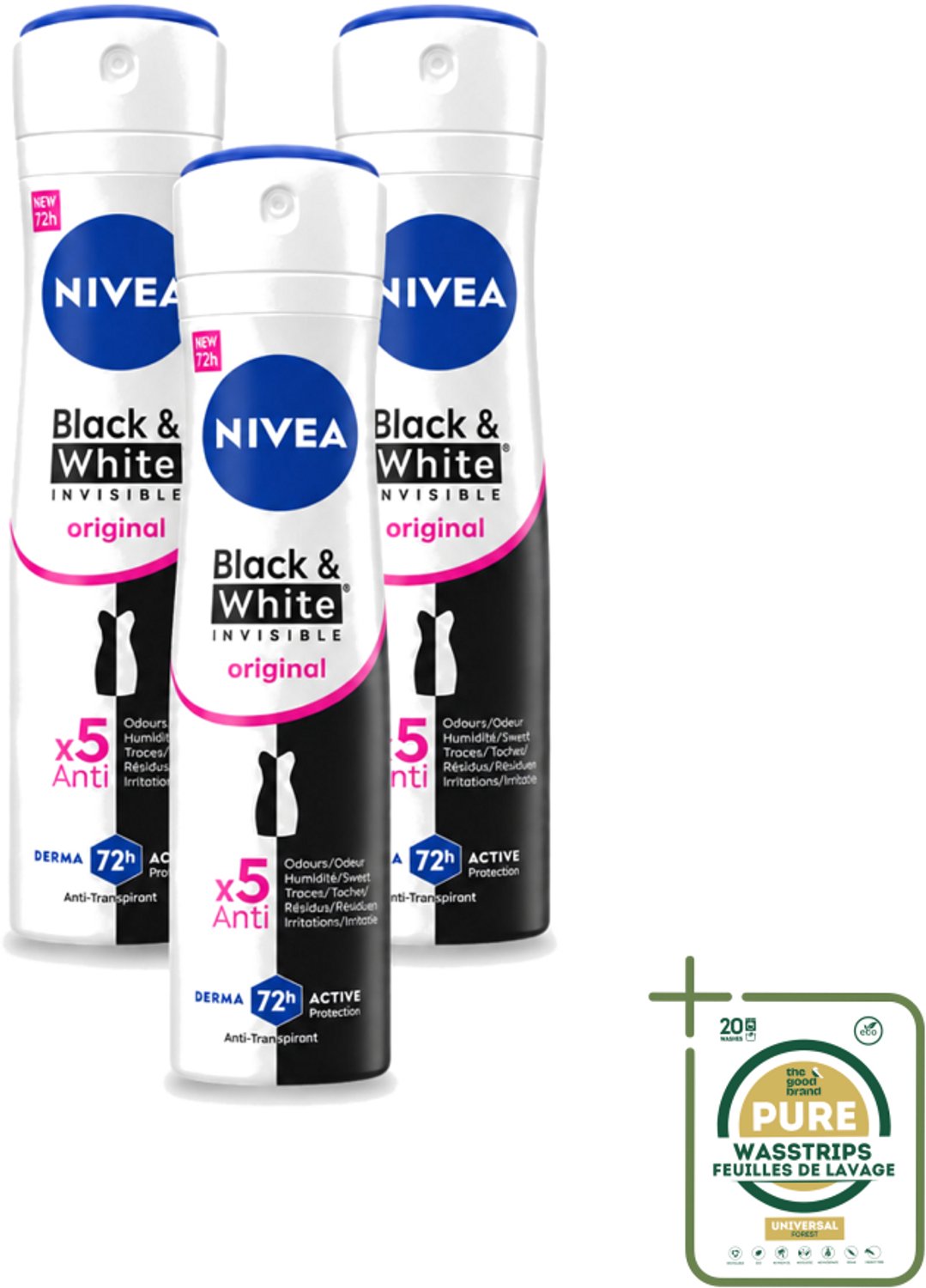 3 x NIVEA - Deodorant Spray - Onzichtbaar Voor Zwart & Wit Helder - 72 Uur Anti-Transpirant - 150 ml - Anti-Transpirant Spray - Zweetvermindering - Kledingvlekken Voorkomen - Onzichtbaar Voor Zwart En Wit - 72 Uur Bescherming