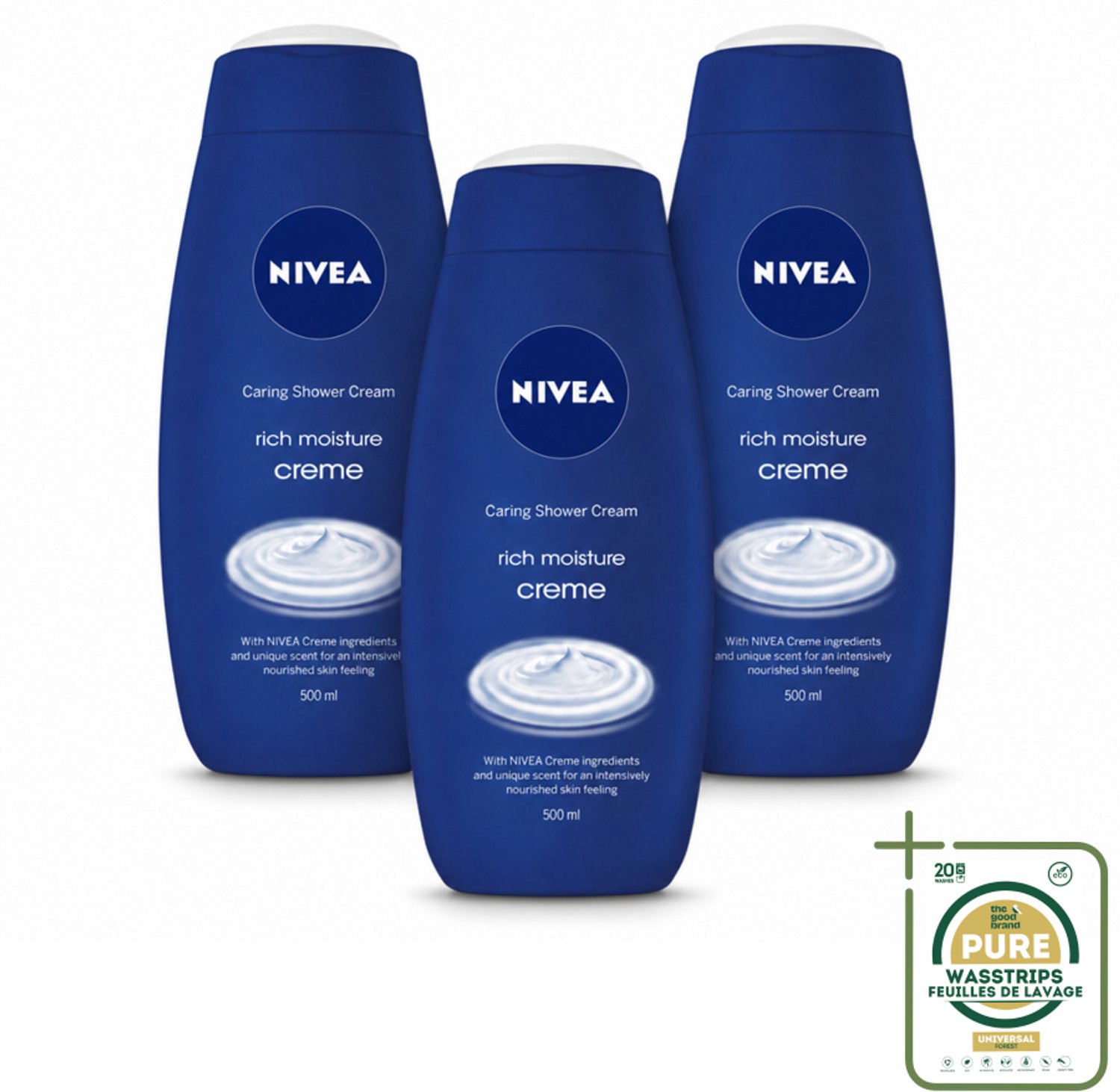 3 x NIVEA - Douchecrème - Rijke Hydratatie - Voedend Huidgevoel - 500 ml - Wasstrips - Douchecrème - Voedend Huidgevoel - Hydratatie - Huidverzorging - NIVEA