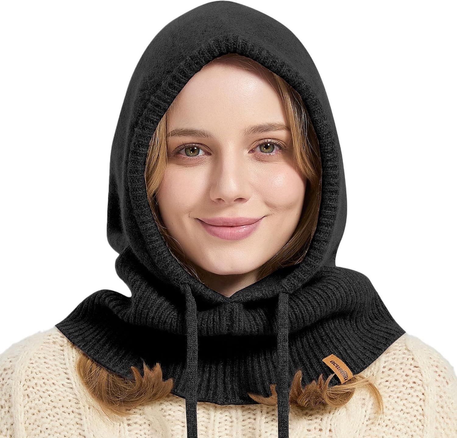 ACUSHLA 100% Merino Wool Balaclava for Men and Women, Winter Warm Knitted Scarf with Hood, Hat and Scarf, Set in One - ShopVlot