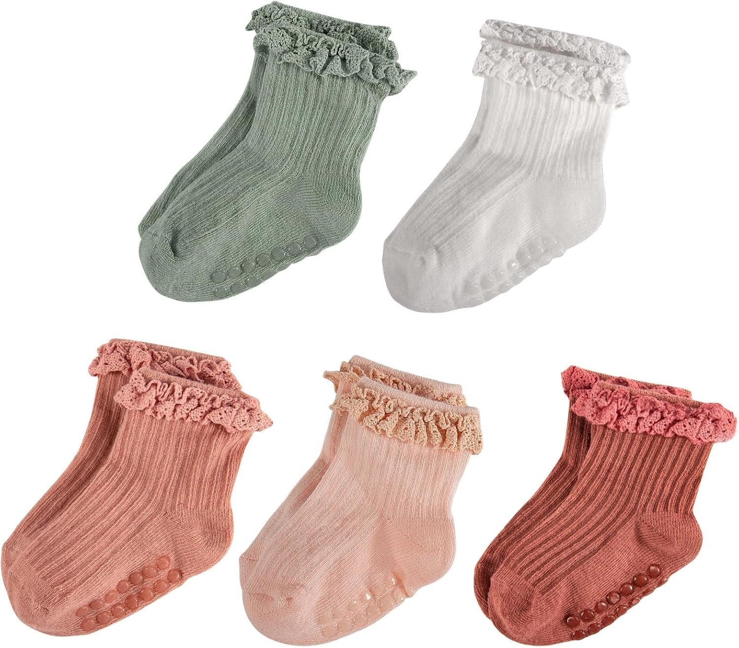 5 Paar Antislip Babysokken voor Pasgeborenen van 0-6 Maanden tot 3 Jaar, Ideaal voor Doop, Dagelijks Gebruik en Cadeaus, Comfortabele en Stijlvolle Babyaccessoires