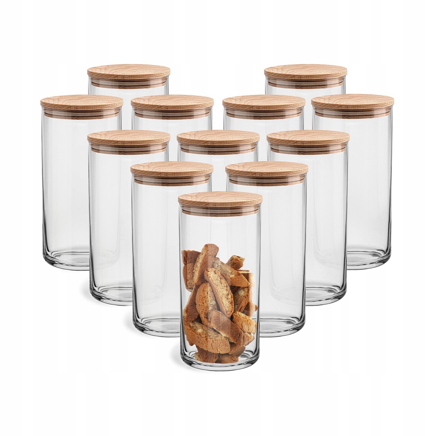 12x Glazen Voorraadpotten met Houten Deksel - 1385ml - Nederlands Glas