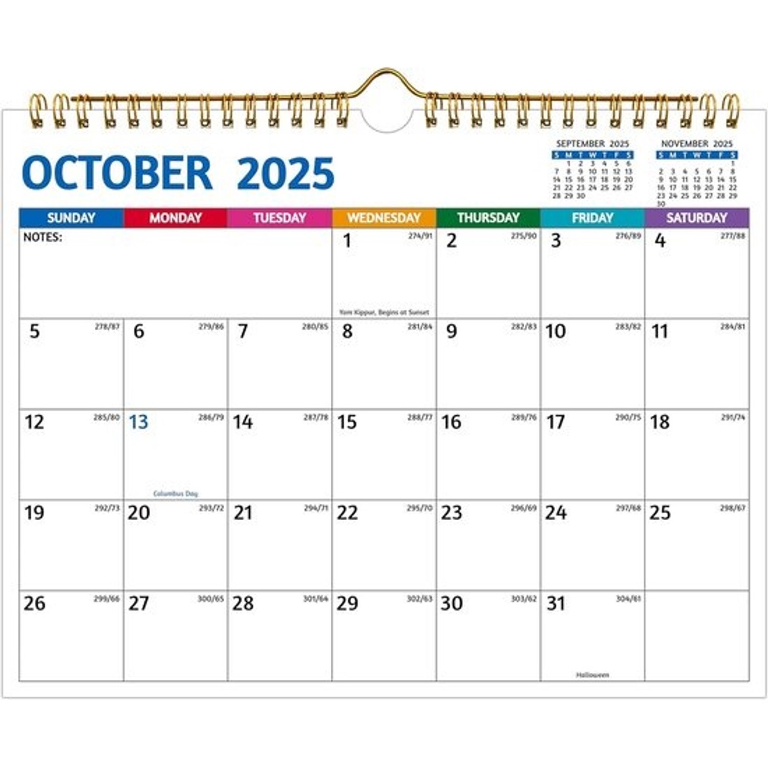 Wandkalender - 21 maanden - 2025 - 2026 - Compact en kleurrijk