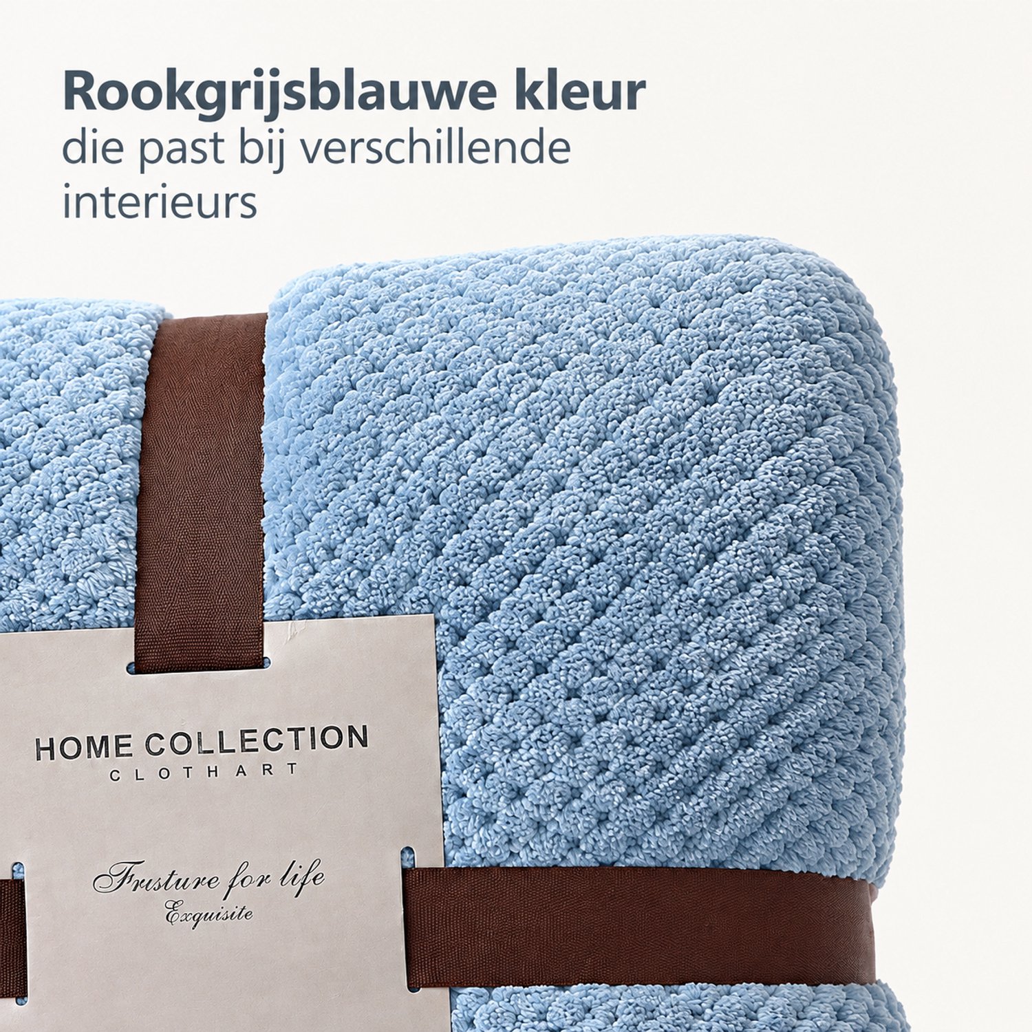 SWGOTA Flanellen deken 150 x 200 cm rookgrijsblauw met wafelstructuur en lint- en kaartverpakking