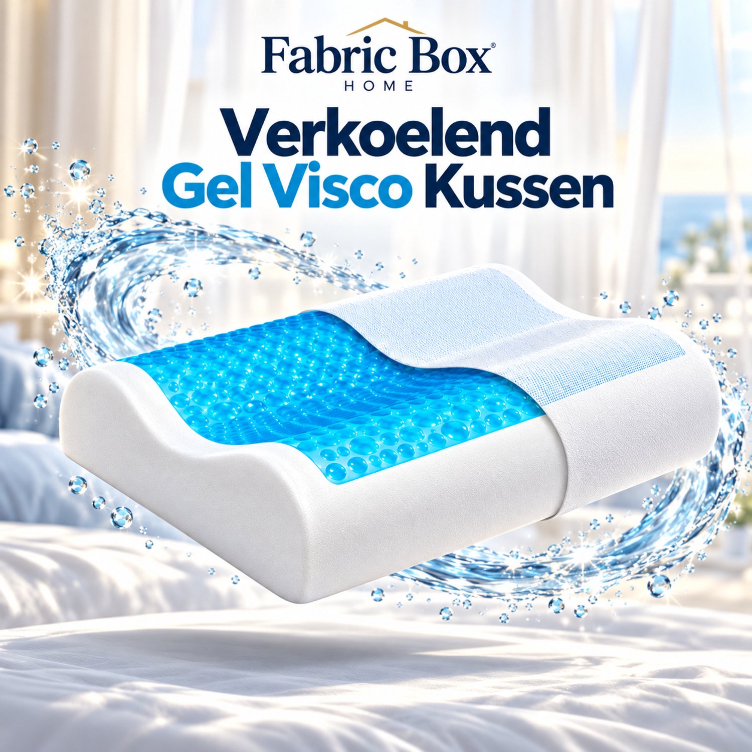 FABRIC BOX Verkoelend Gel Hoofdkussen 60x40x14 cm - Ergonomisch Visco Traagschuim - Nekondersteuning - Afneembare Hoes Wit