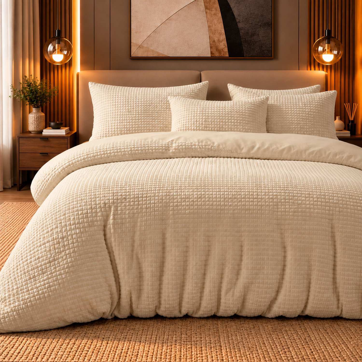 Dormidor Dekbedovertrek Check Teddy – 240x200/220 cm – Creme – Inclusief 2 Kussenslopen