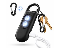 Mondura Safe3 - Persoonlijk Alarm – Zelfverdediging Alarm Sleutelhanger – Alarmknop voor Ouderen, Vrouwen En Kinderen - Oplaadbaar – Zwart - Zaklamp - 130Db