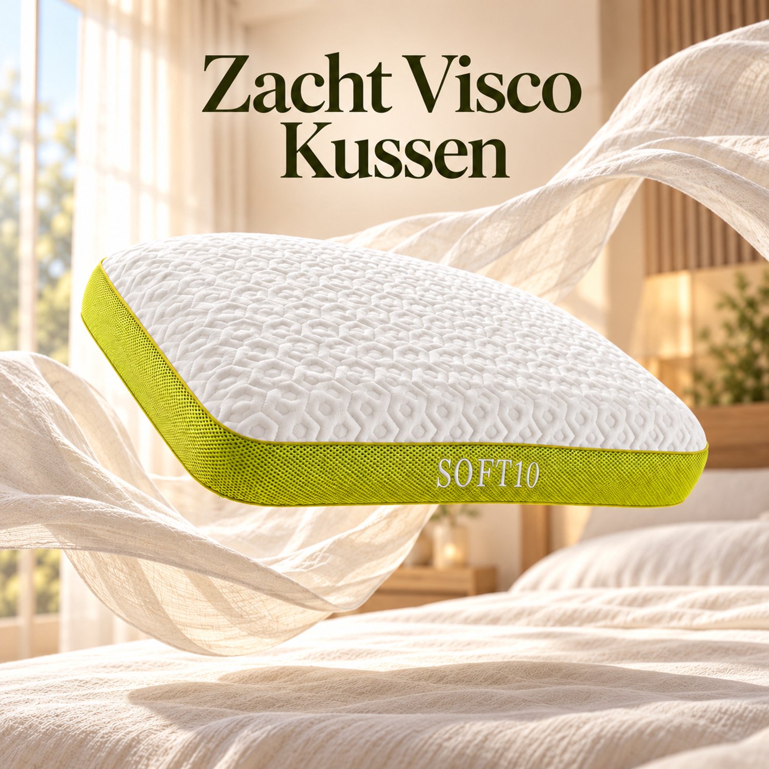 FABRIC BOX Nuvina - Soft Hoofdkussen 65x40x15 cm - Visco Traagschuim - Zacht - Ademende & Afneembare Hoes Blau