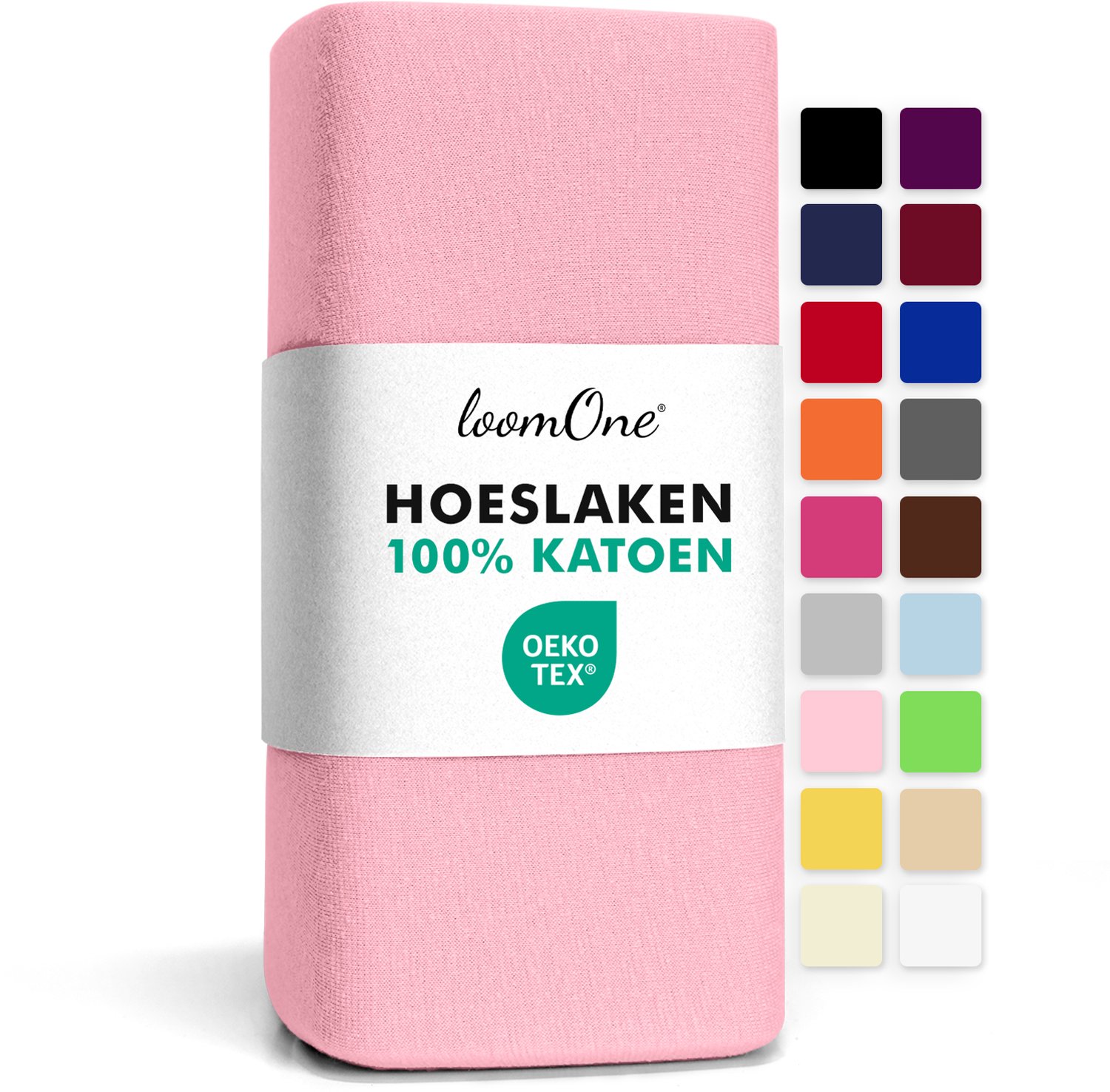 Loom One Hoeslaken – 100% Jersey Katoen – tot 40cm matrasdikte– 160 g/m² – voor Boxspring-Waterbed - Roze, foto 2