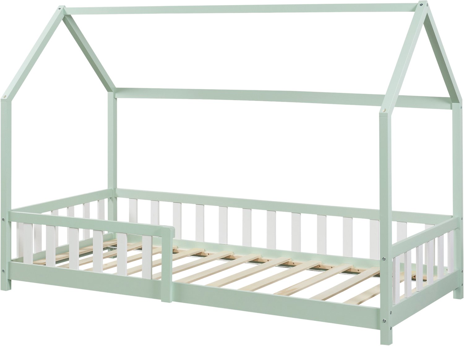 en.casa Kinderbed Hesel montessori bed met valbeveiliging 90x200 cm mint [en.casa]