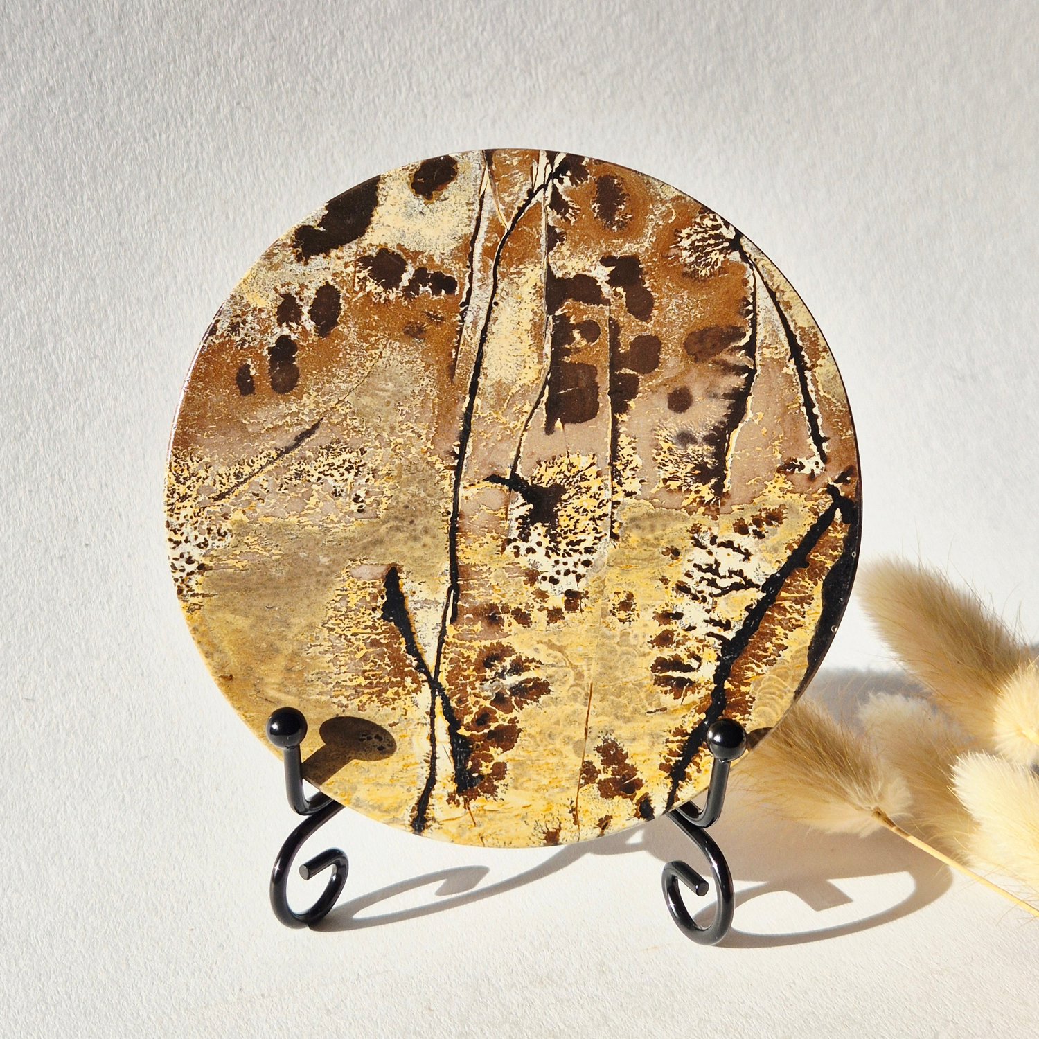 Moonlight Gemstones Picture Jasper Schijf op Metalen Standaard – ca. 10 cm #7 Meerkleurig