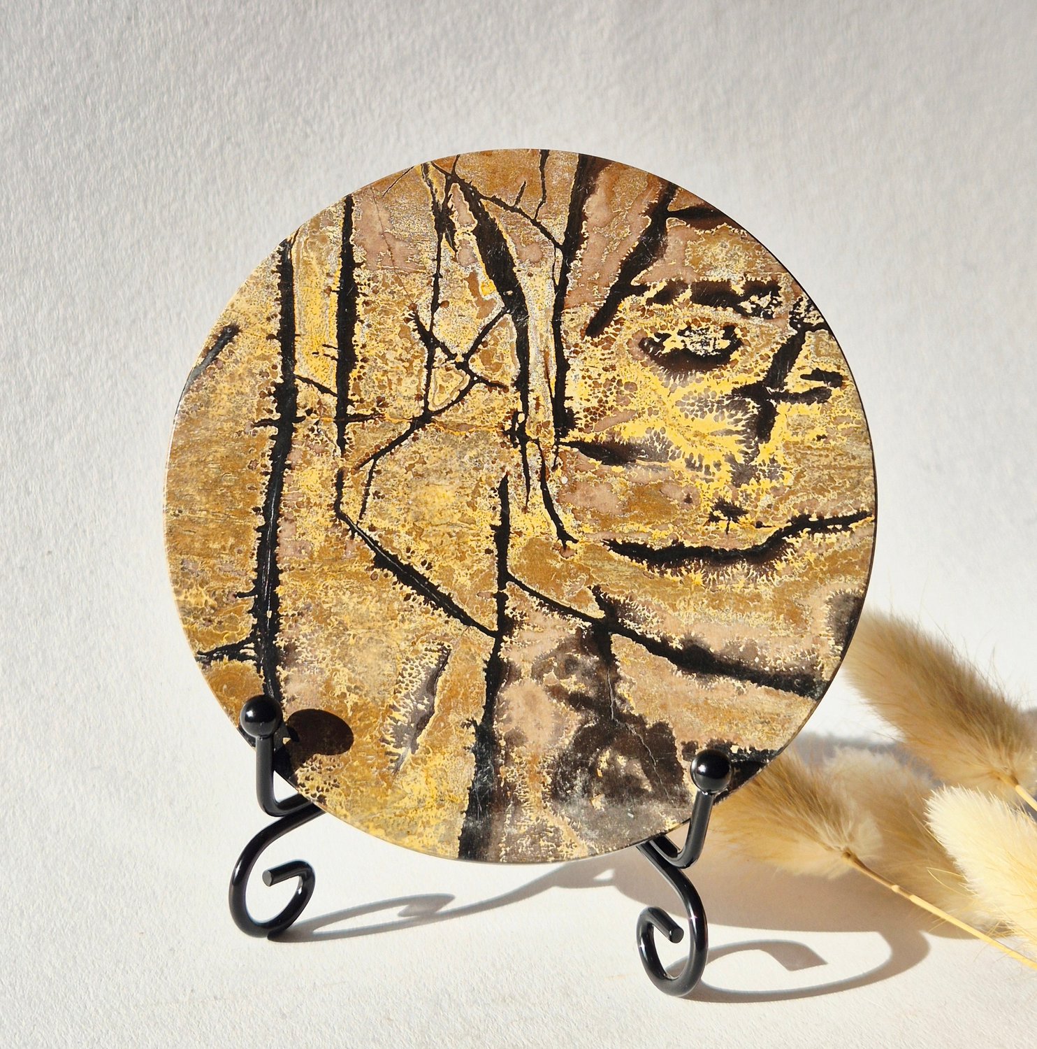 Moonlight Gemstones Picture Jasper Schijf op Metalen Standaard – ca. 10 cm #3 Meerkleurig