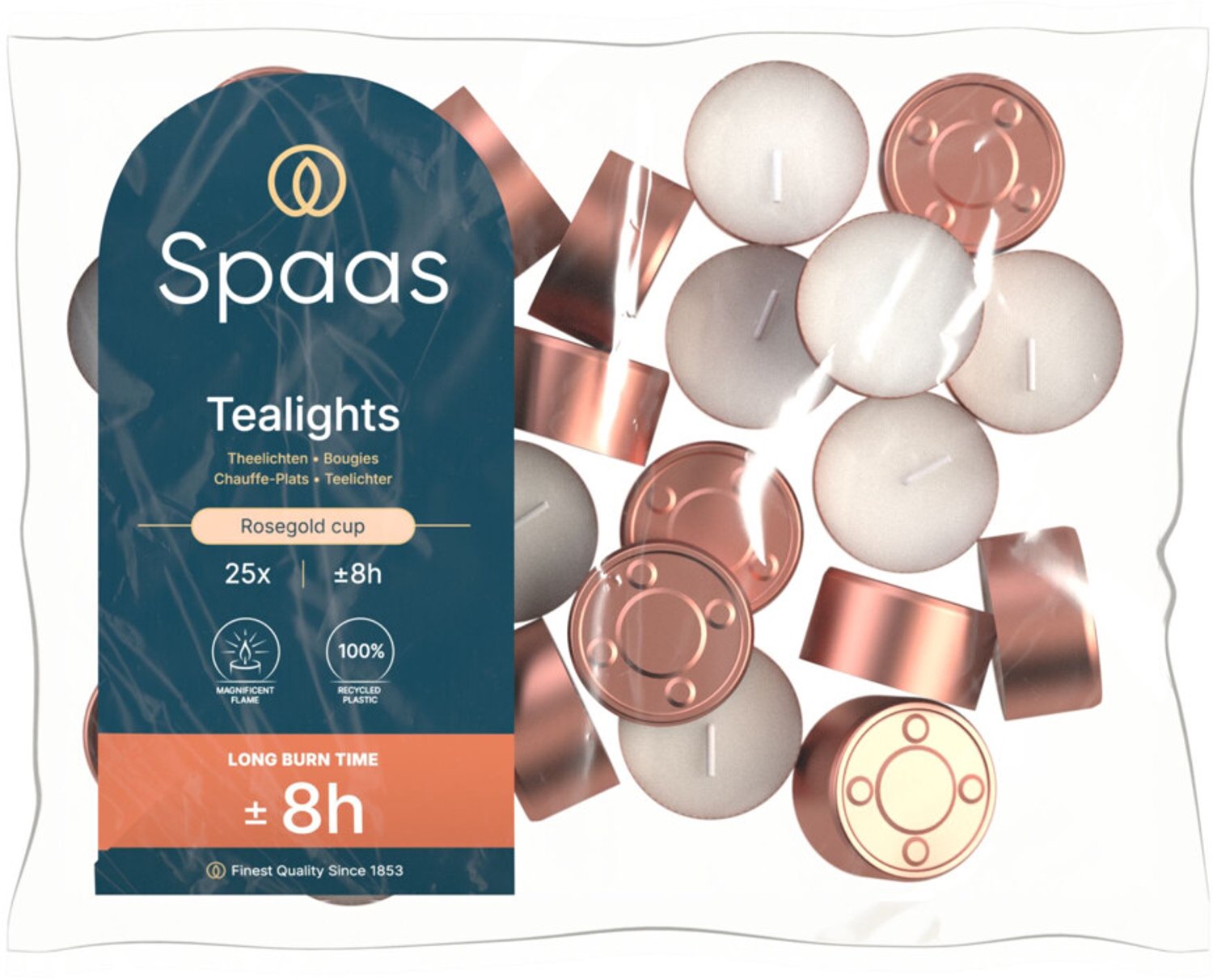 SPAAS Theelichten Zak ± 8 Branduren Rosé 25 stuks