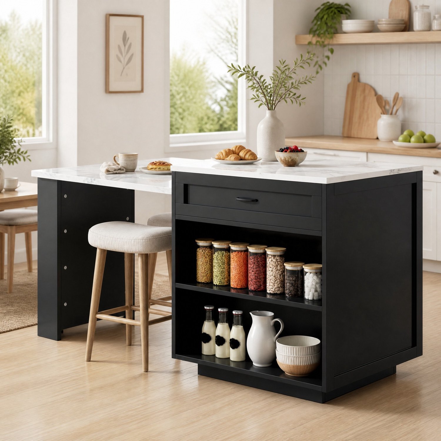 Maisentiel Uitschuifbare bartafel met opbergruimte – 98 tot 204 x 70 x 93,5 cm – zwart