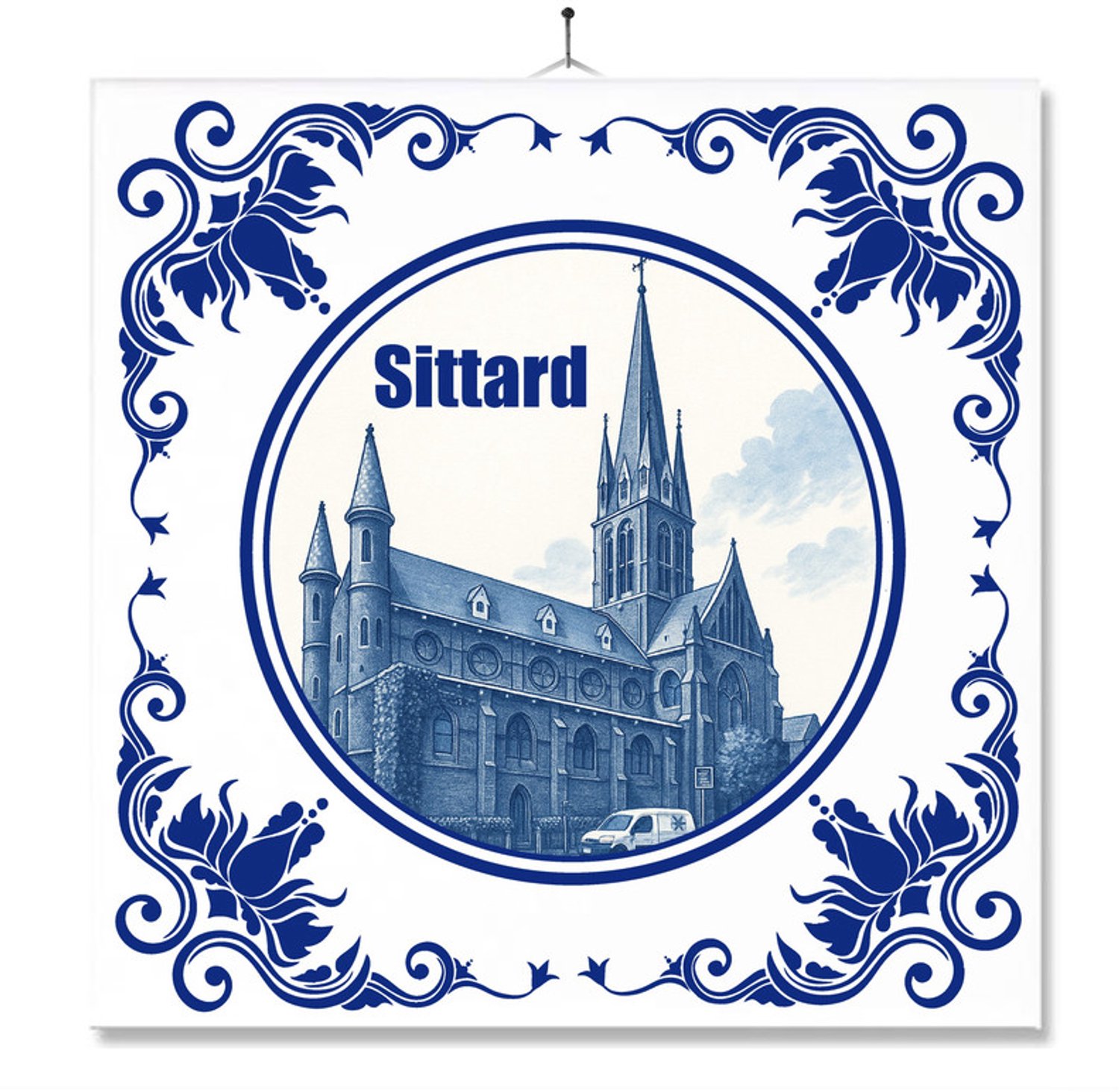 MC Living Tegel Met Opdruk | Sittard | Delft Blauw | Cadeau | Inclusief Geschenkdoos | Standaard | Ophangsysteem Ontwerp 2