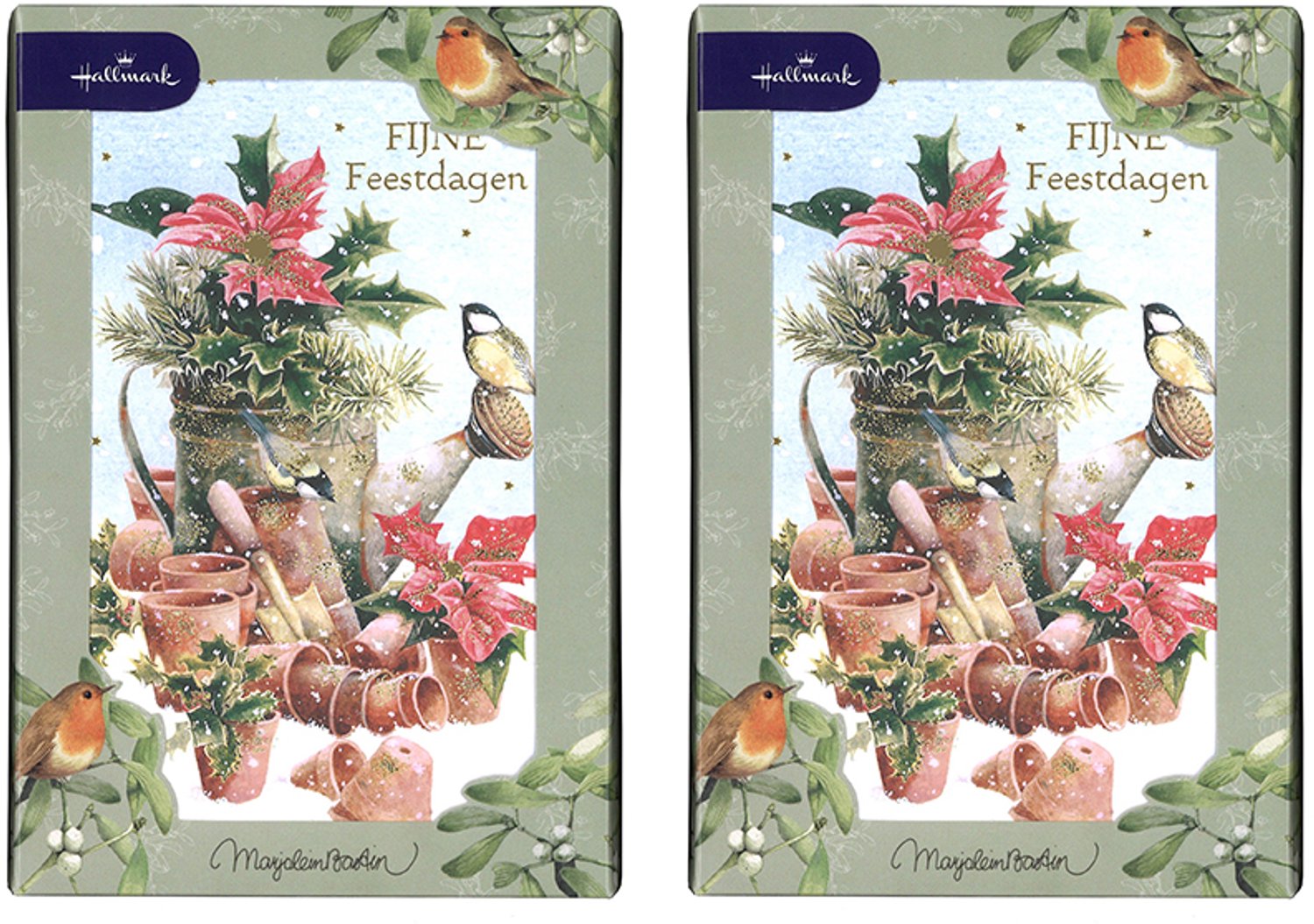 Hallmark - Marjolein Bastin - 20 Kerstkaarten - 2 doosjes - Gieter - Goudfolie - Kerst - Nieuwjaar - 12,5 x 18 cm
