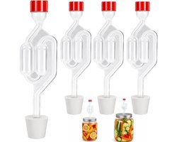 Waterslot - Set van 4 - Fermentatie Waterslot - Gistingsslot - S-Vorm met Siliconen Stop - Voor Bier Brouwen, Wijn Maken, Zuurkool & Kimchi - Beschermt tegen Fruitvliegjes - Transparant & Rood