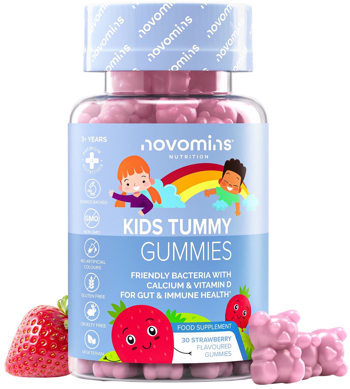Novomins Kinder Buik Levende Culturen Gummies - 30 Gummies - Aardbei