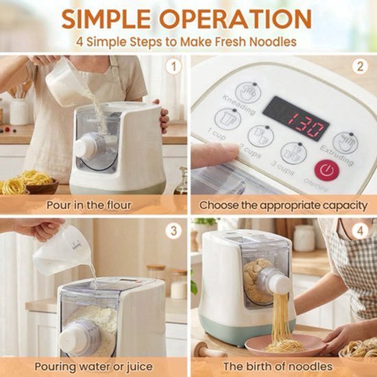 Elektrische Pastamachine Volledig Automatisch - 250 W Vermogen - 650 g Capaciteit - Wit - Voor Verse Pasta En Noedels — afbeelding 4
