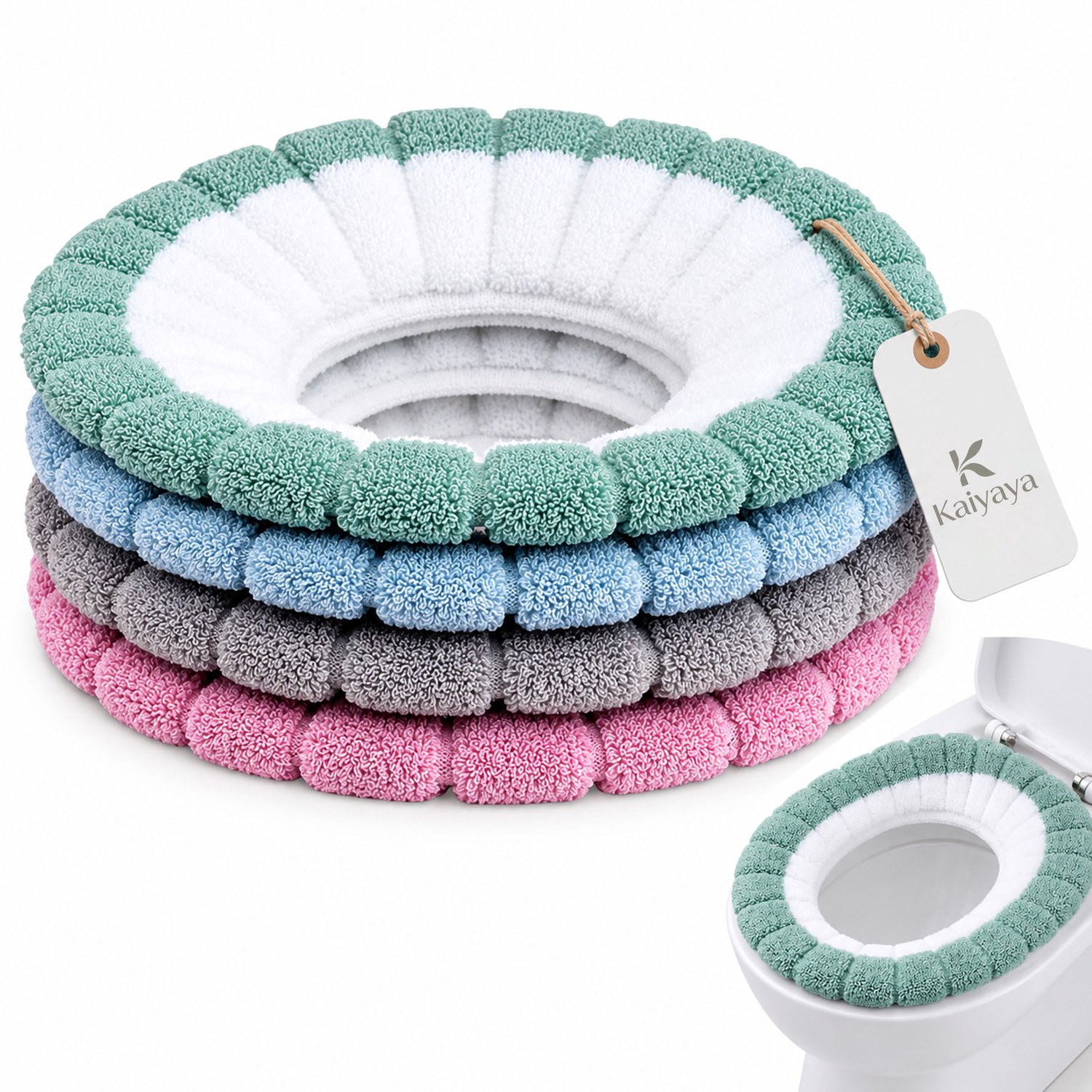 Kaiyaya - 4 stuks Toiletbrilhoes - Wolk met handvat - Wasbaar en herbruikbaar - Grijs, blauw, roze en groen - Universeel toiletbril cover