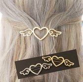 Haarclip Goud en Zilver Hartje- Leuke styling Haarschuifje - haarspeld - Haarschuif - Metaal Haar Accessoire Clip - 2 stuks Vliegende Hartjes