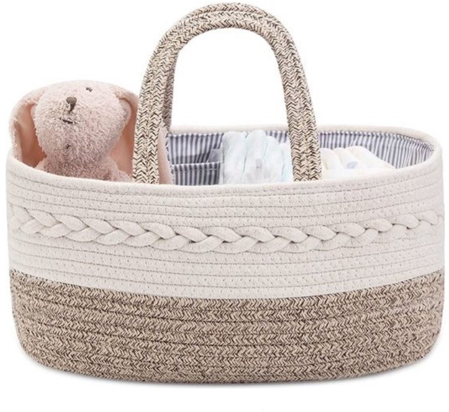 Kraammand - Baby Luierorganizer - Met meerdere vakken - Babyshower Kraamcadeau voor Meisje of Jongen - Praktische Katoenen Touw Mand 38 x 25 x 17 cm