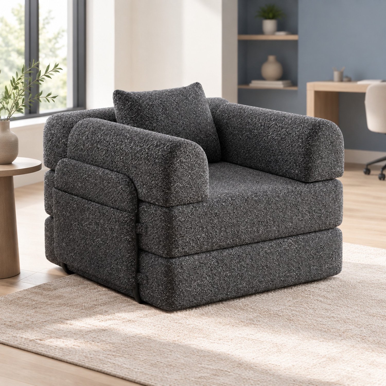 WUVRIE 1-zits slaapbank - Chenille met opbergvak in armleuning en stalen frames - Grijs