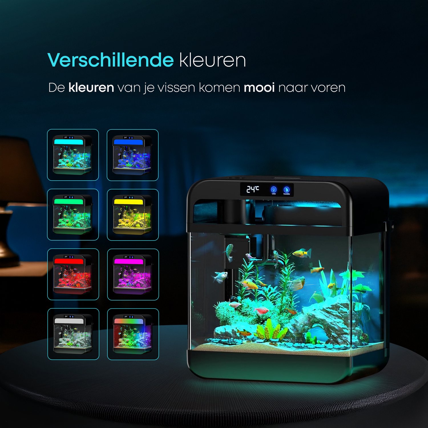 AquaImpact Zelfreinigend Aquarium 13 L + 20 Filters – Set met 3-in-1 Pomp, Filter, LED‑verlichting & Luchtbevochtiger - Modern Design thumbnail 6