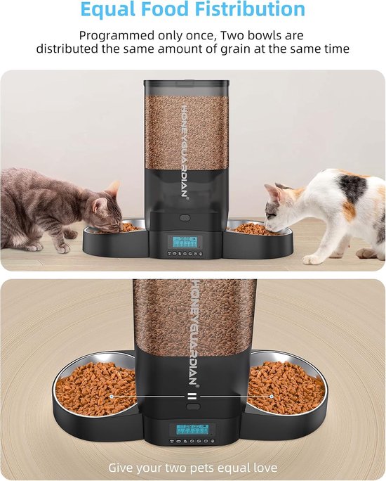 Automatische Voerdispenser voor 2 Katten of Honden, 5L met Timer, Evenredige Voedselverdeling en 10s Stemopname voor 1-6 Maaltijden per Dag — afbeelding 5