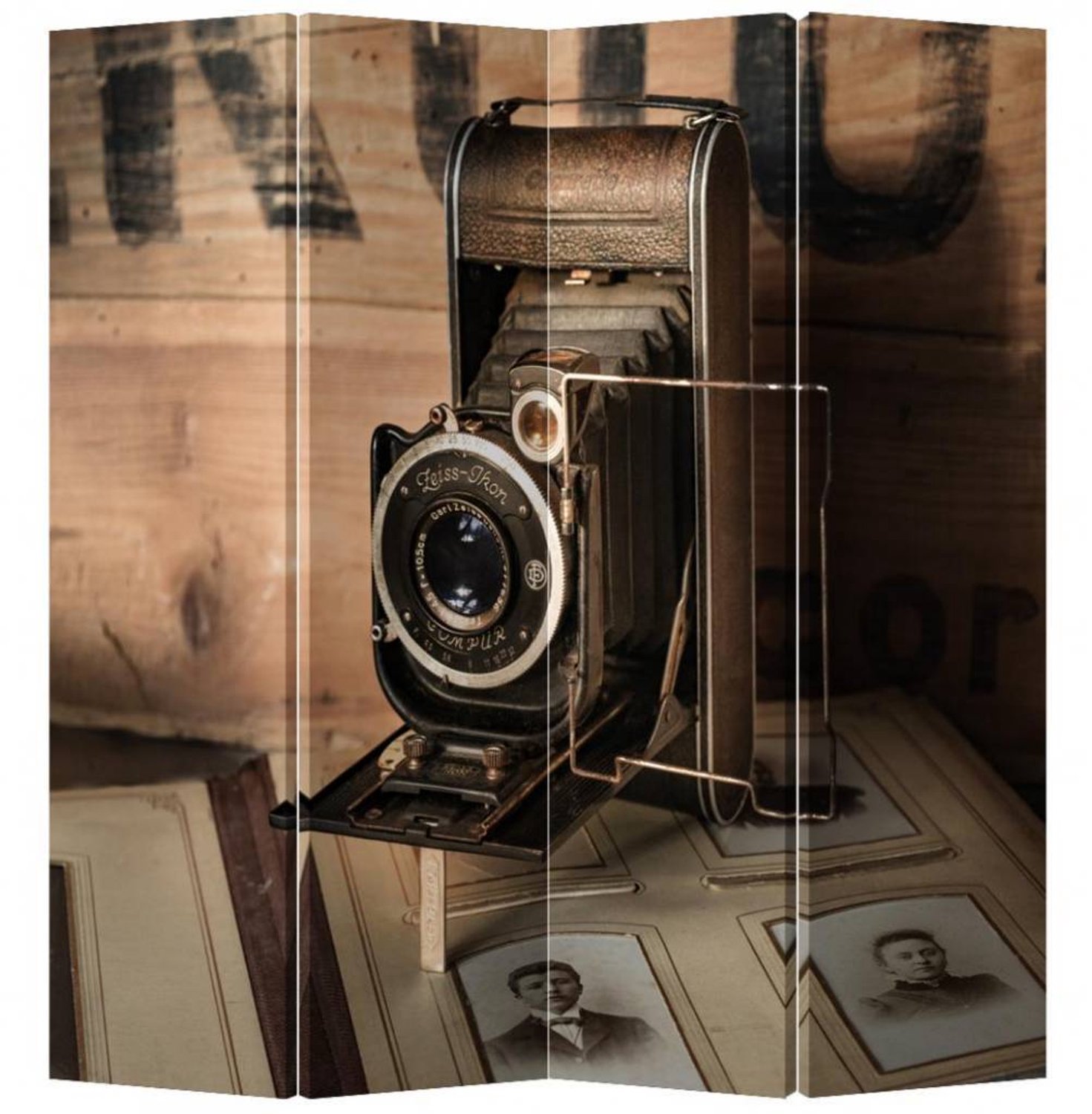 Fine Asianliving Kamerscherm Scheidingswand B160xH180cm 4 Panelen Vintage Camera multi