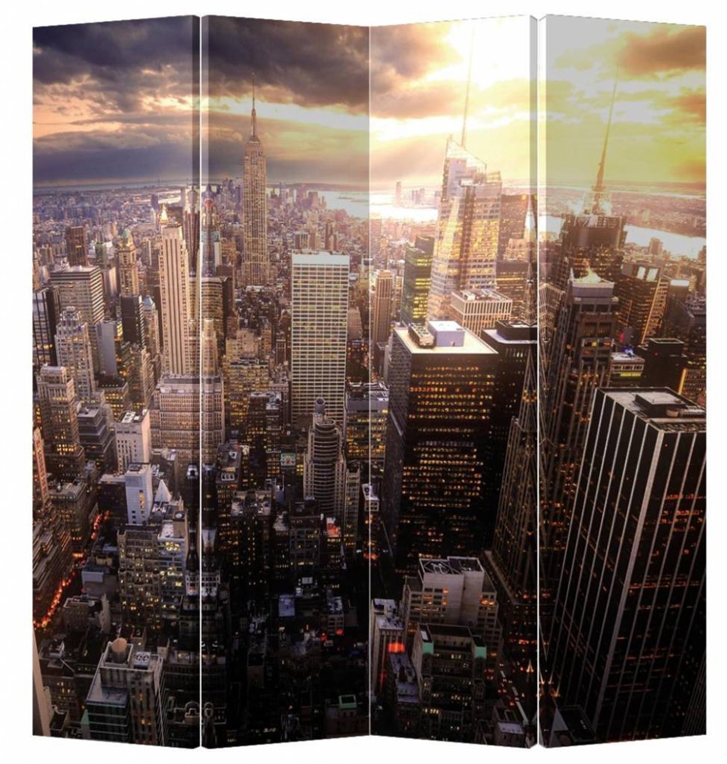Fine Asianliving Kamerscherm Scheidingswand B160xH180cm 4 Panelen New York bij Zonsondergang Multicolour