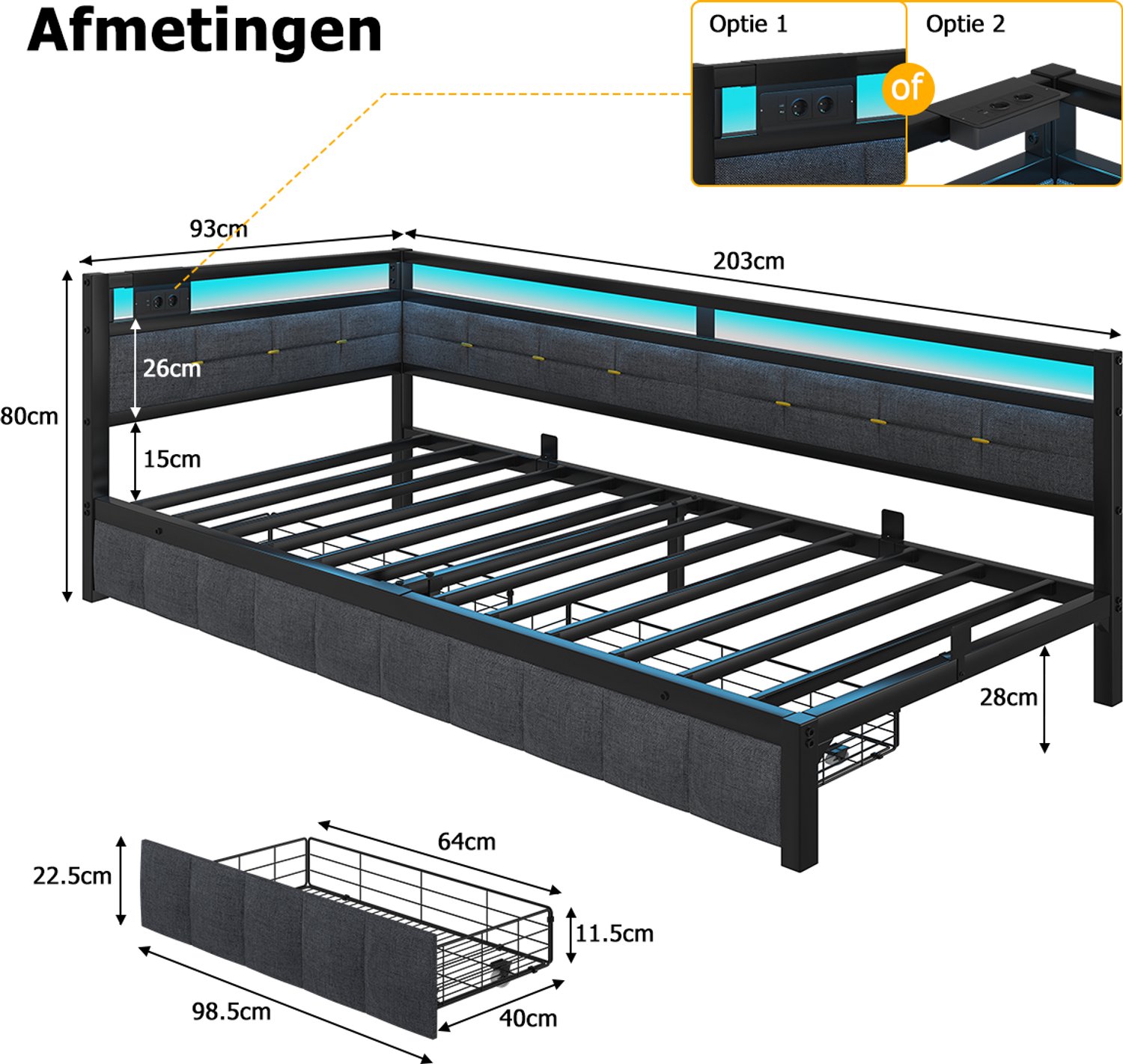 Eenpersoonsbedden Eenpersoonsbedden Hoekbed 90x200 Opbergbed - afbeelding 2