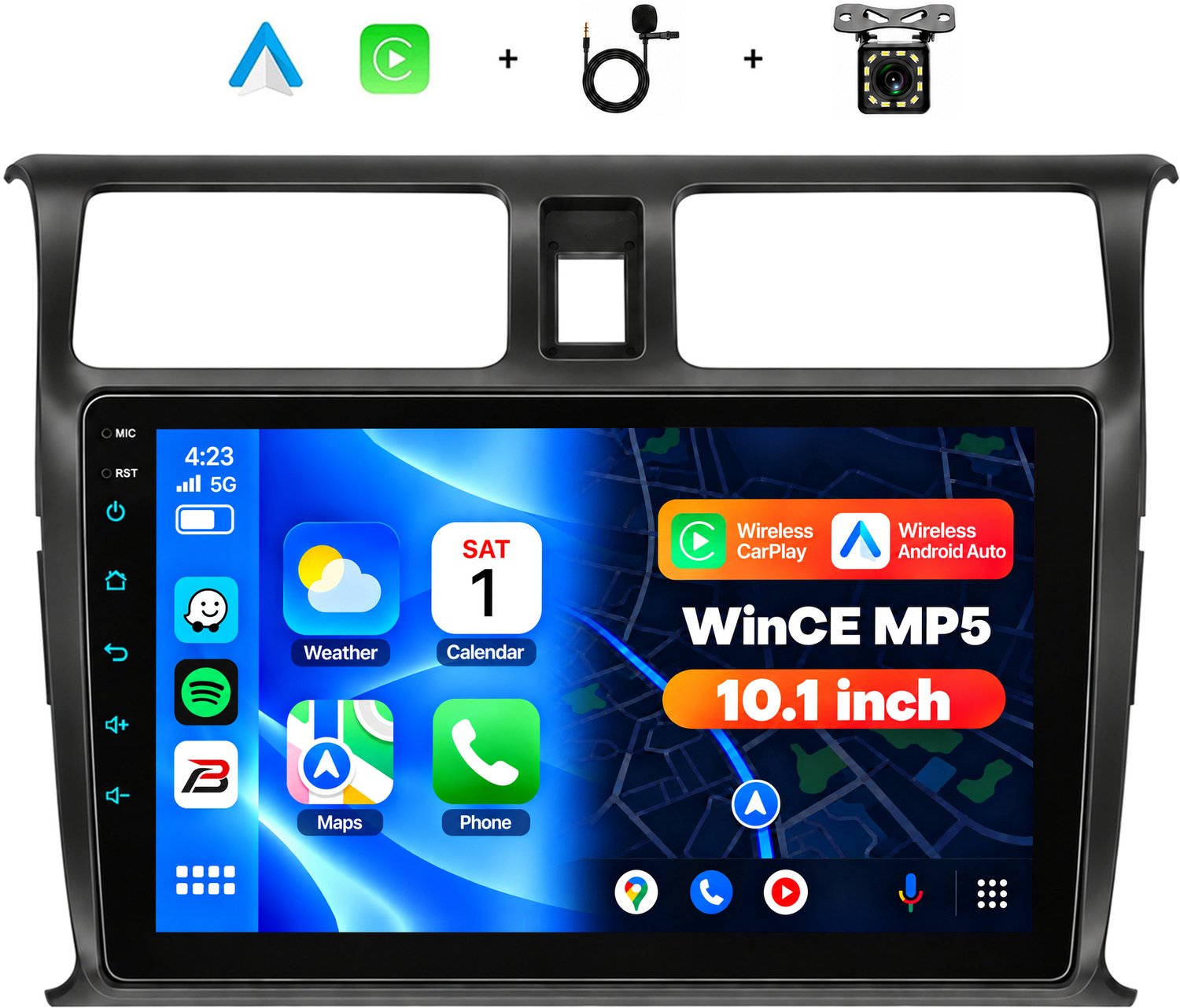 Boscer 2 Din Autoradio met Draadloos Apple CarPlay & Android Auto - Geschikt voor Suzuki Swift (2005-2010) - 10 Inch IPS Scherm - Bluetooth, Handsfree Bellen & FM Radio - Achteruitrijcamera & Microfoon