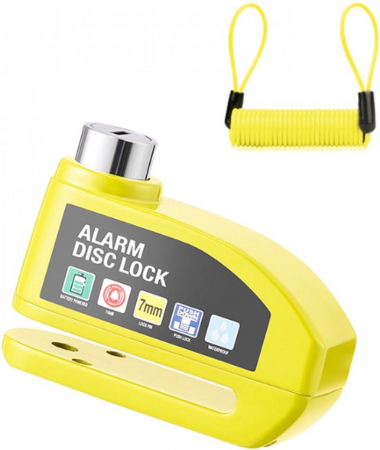Rieba® Schijfremslot Alarm - Remschijfslot - Inclusief Reminderkabel - Fiets - Motor - Scooter - Remslot - Alarmslot Rem - Schijfrem Antidiefstalslot - Hoge Decibel - Geel