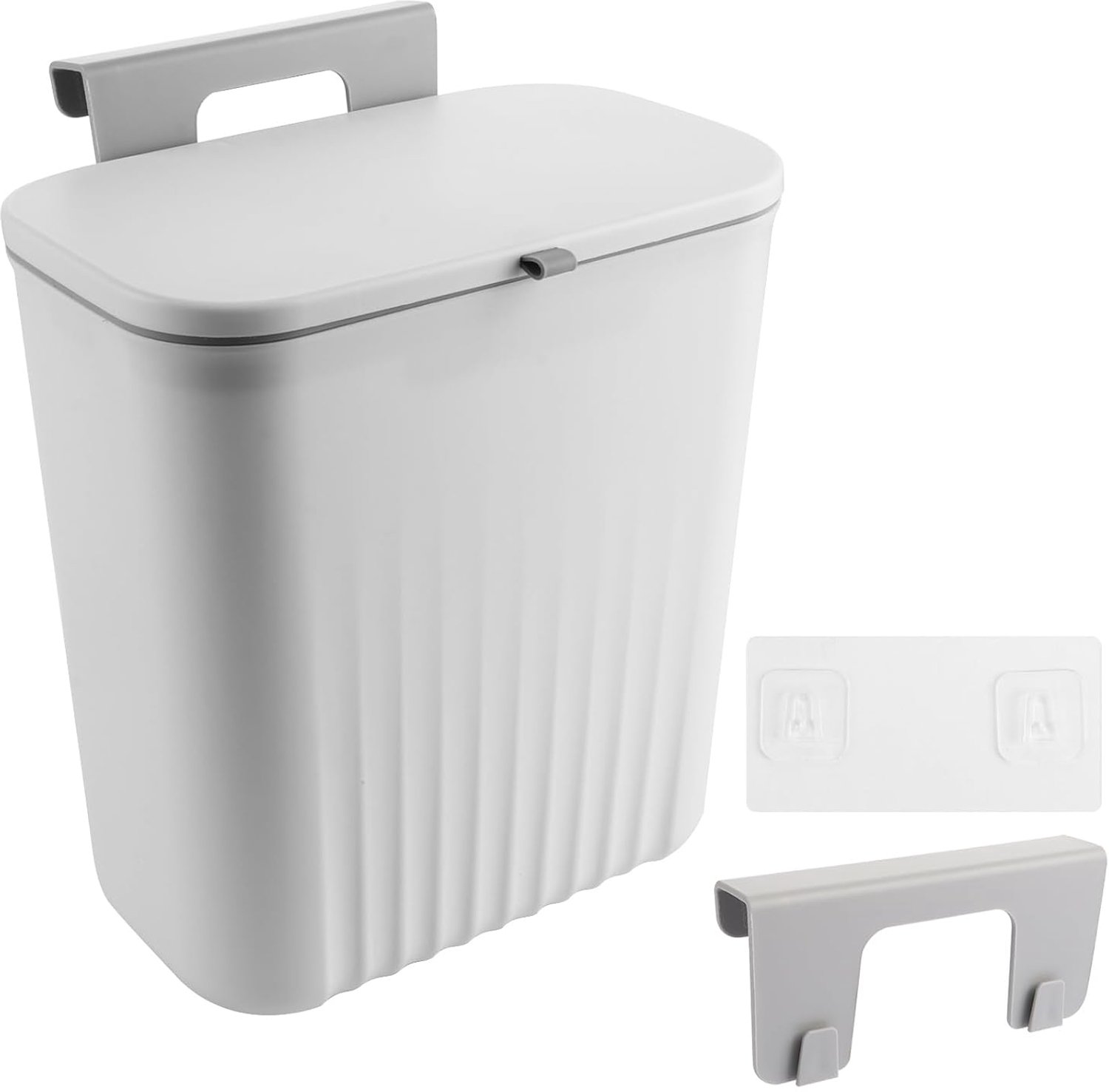 Vuilnisemmer hangend 9L - Grijs kunststof - Waterdicht deksel - Ideaal voor keuken en badkamer - m-winkel