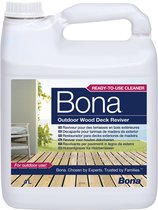 Witte 4L Bona fles met reiniger voor houten terrassen voor buitengebruik.