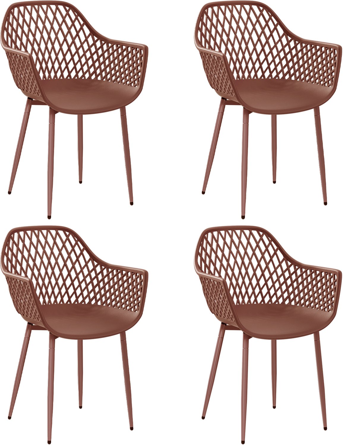 EGGREE Set van 4 eetkamerstoelen - Kunststof eetkamerstoelen met armleuningen - Geschikt voor eetkamer - keuken en woonkamer - Baksteenrood
