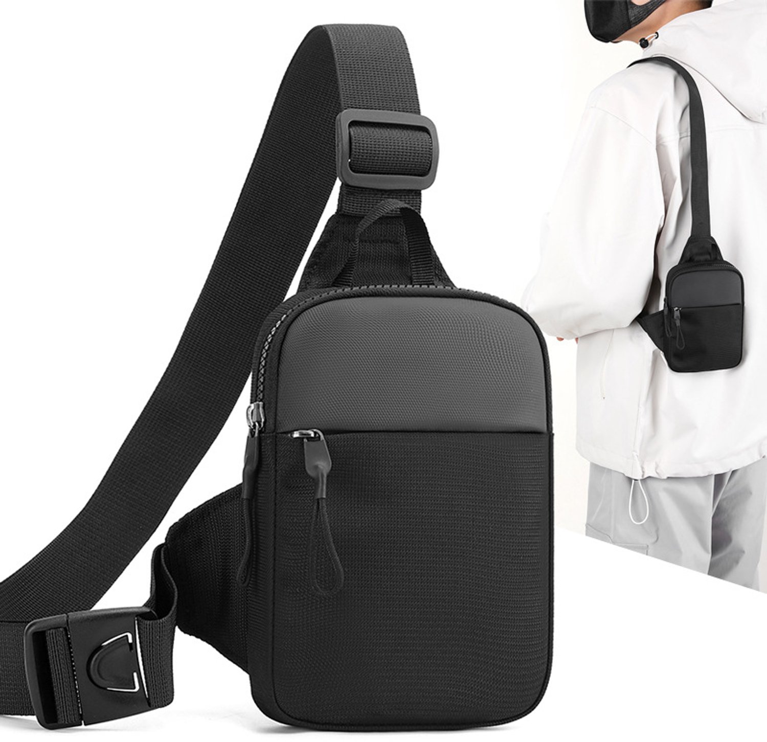 Schoudertas - Crossbodytas - Waterdichte schoudertas - Geschikt voor mannen en vrouwen voor wandelen en buitensporten - Zwart
