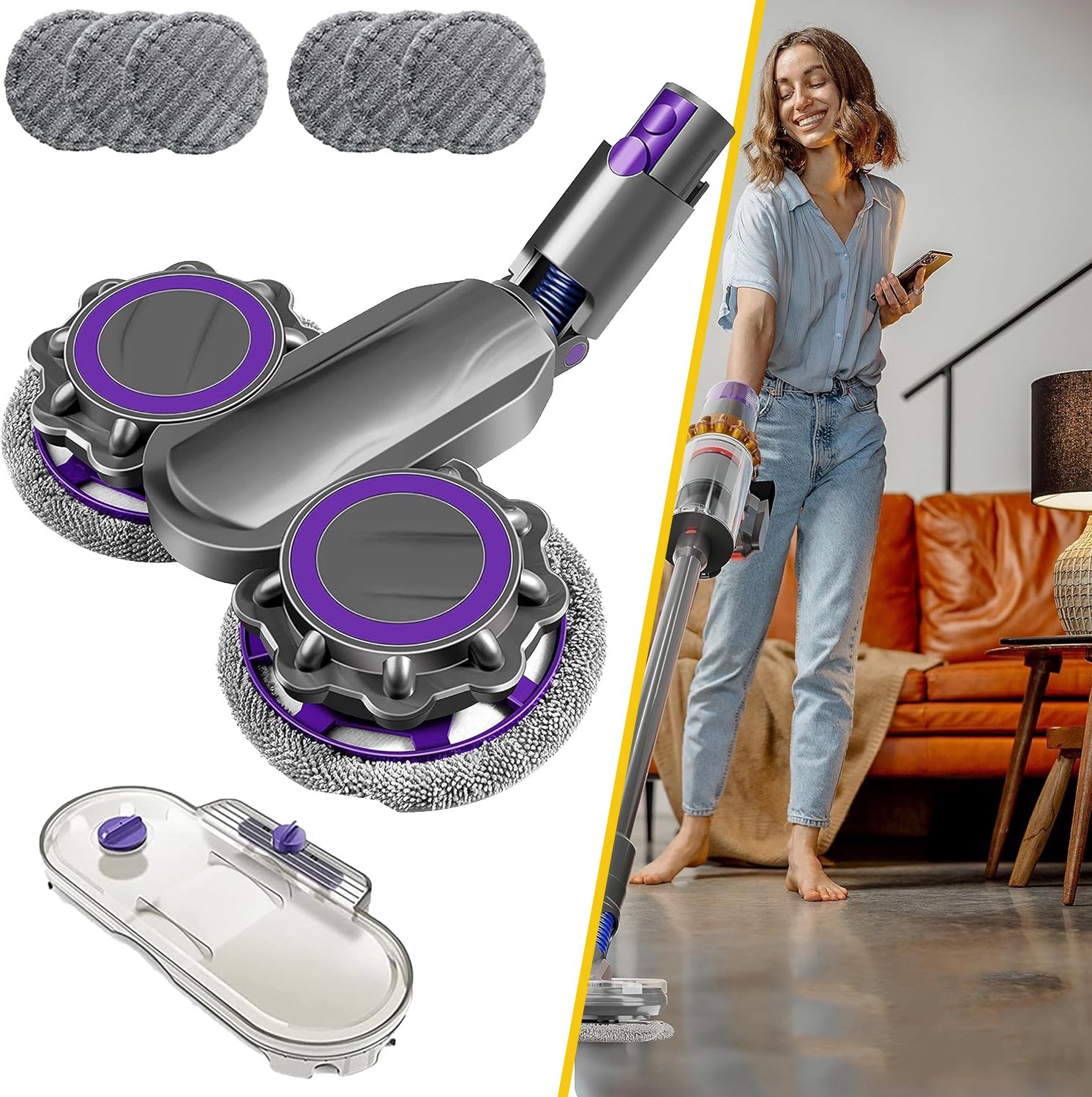 Elektrische Dweilkop - Mopkop Voor Dyson V7/V8/V10/V11/V15 Stofzuiger - Natte En Droge Dweilkop - Verwijderbare Watertank